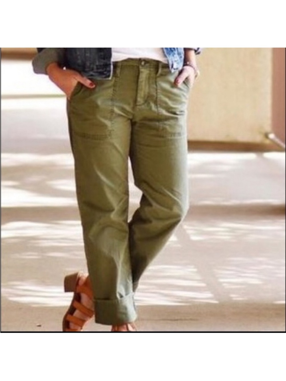 Banana Republic Olive Green Ankle Chinos Boyfriend size 12 cotton cargo